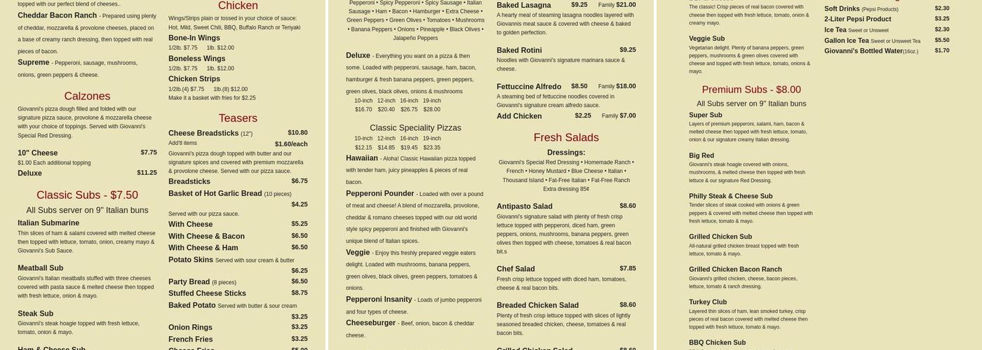 Giovanni's Menu