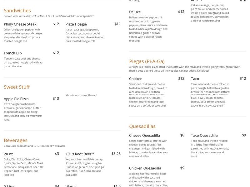 Big John's Pelican Pizza Menu