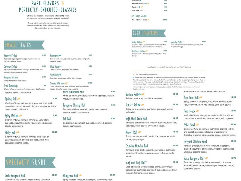 Malone's Palomar Menu