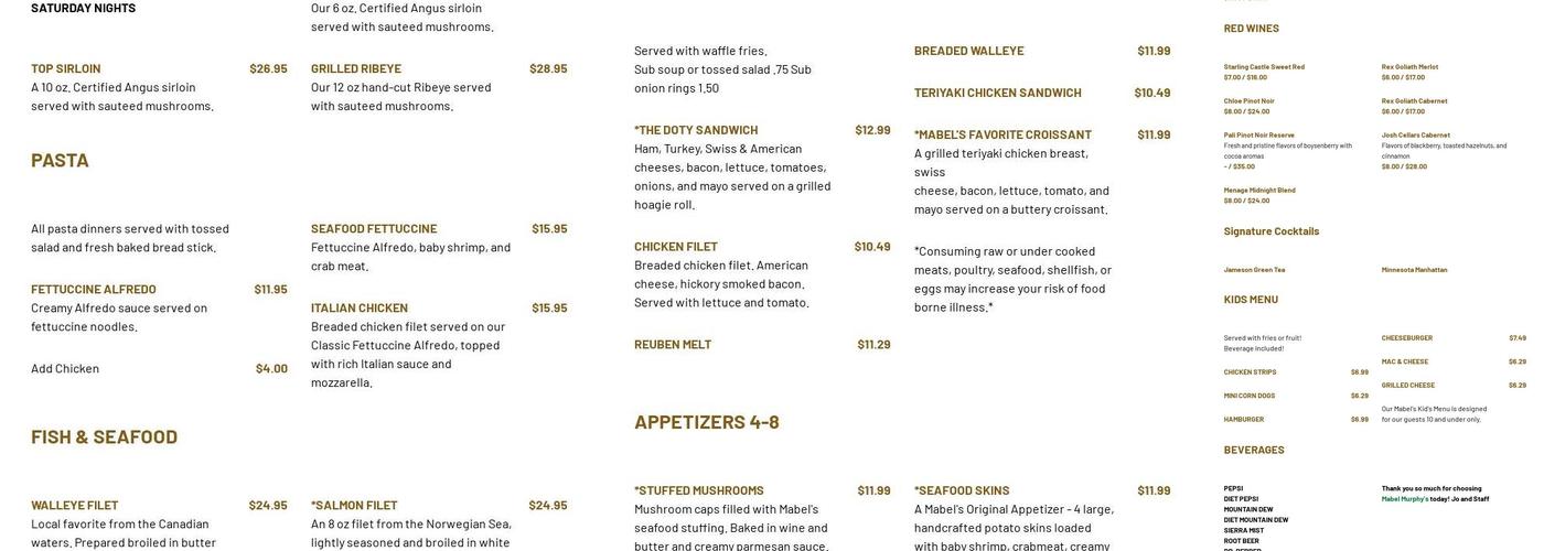 Mabel Murphy's Menu