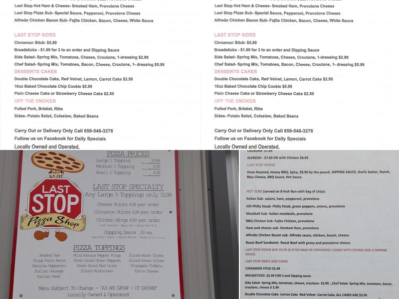 Last Stop Pizza Shop Menu