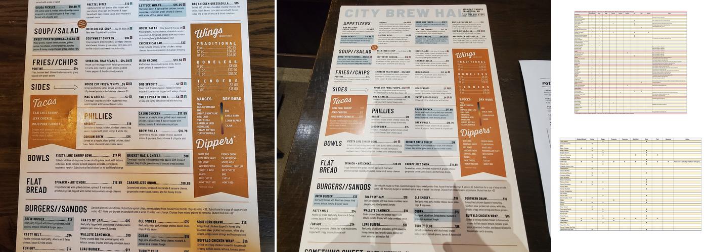 City Brew Hall Menu