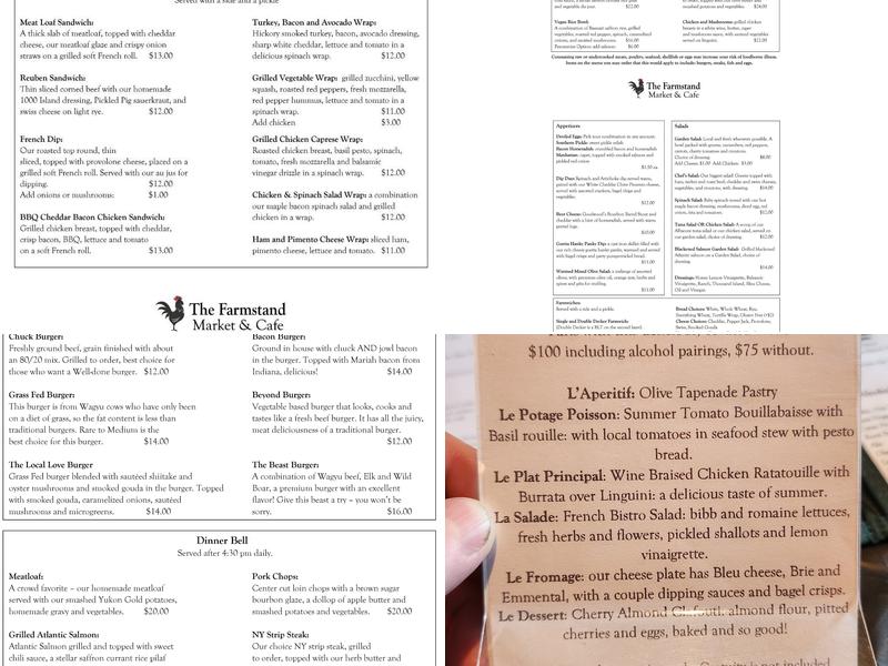 The Farmstand Market & Cafe Menu