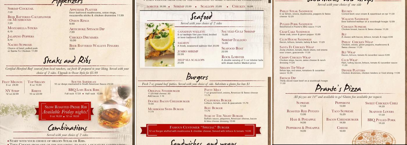 Prante's Menu
