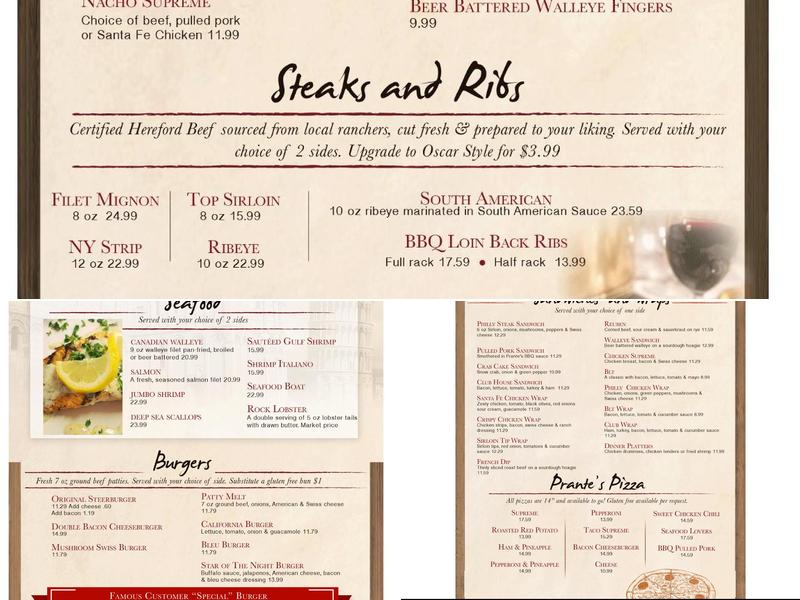 Prante's Menu