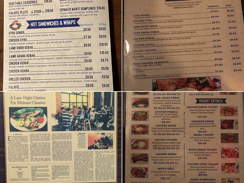 Efes Mediterranean Grill Menu