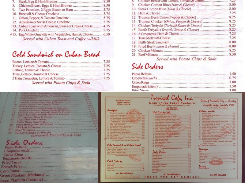 Tropical Cafe Restaurant Menu