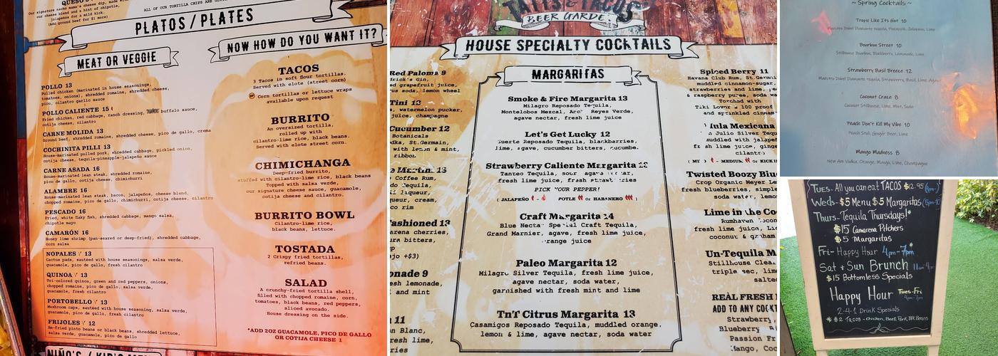 Tatts & Tacos Beer Garden Menu