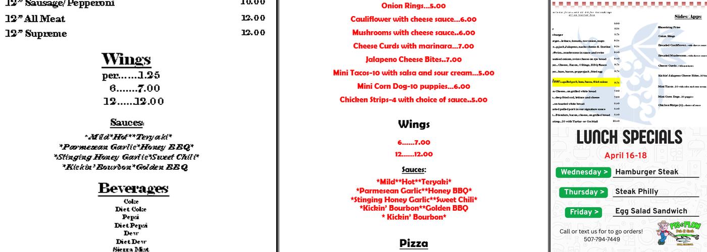 Pig & Plow Pub & Grub Menu