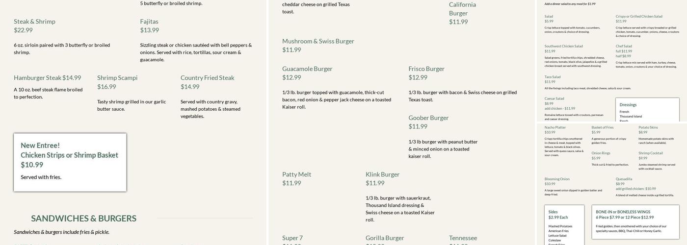 Squirrels Bar & Grill Menu