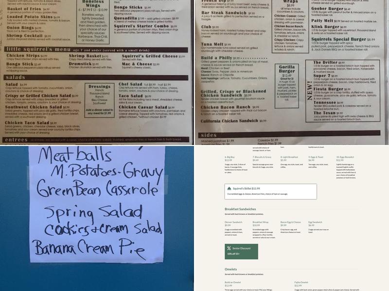 Squirrels Bar & Grill Menu