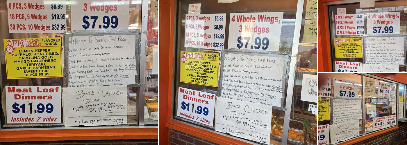 Sam's Fast Food Menu