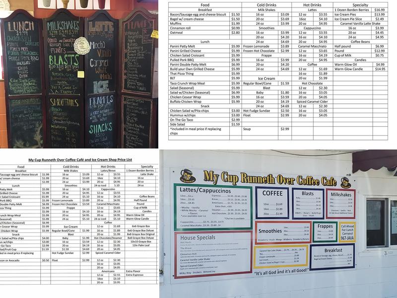 My Cup Runneth Over Coffee & Charcuterie Cafe Menu