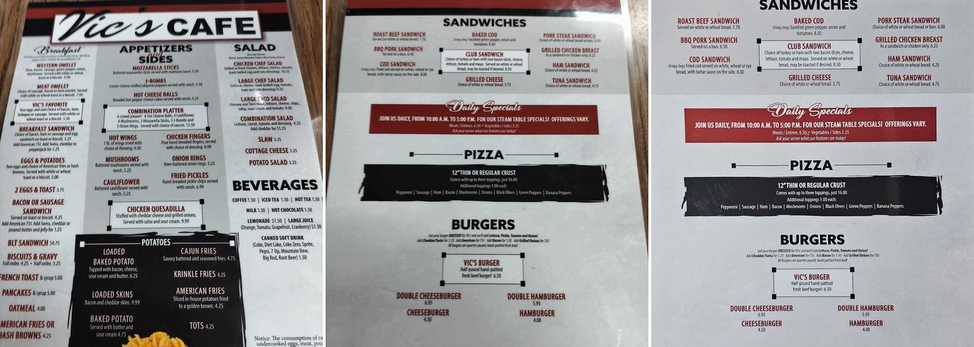 Vic's Cafe Menu