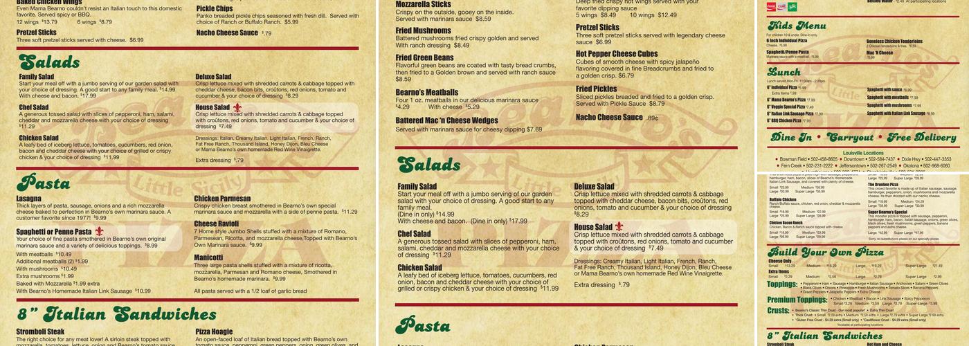 Bearno's Pizza Menu