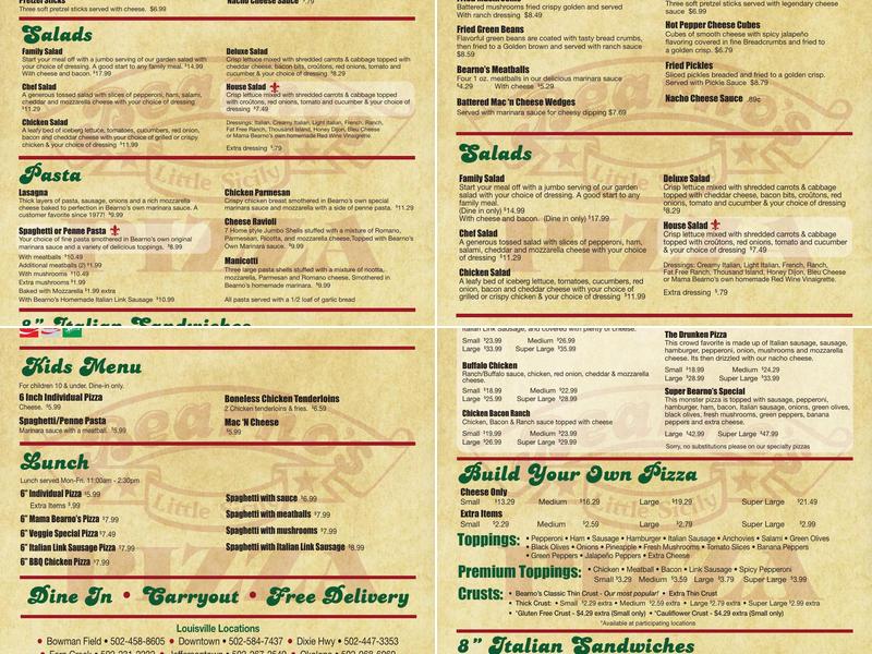 Bearno's Pizza Menu