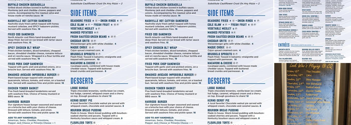 Captain's Quarters Riverside Grille Menu