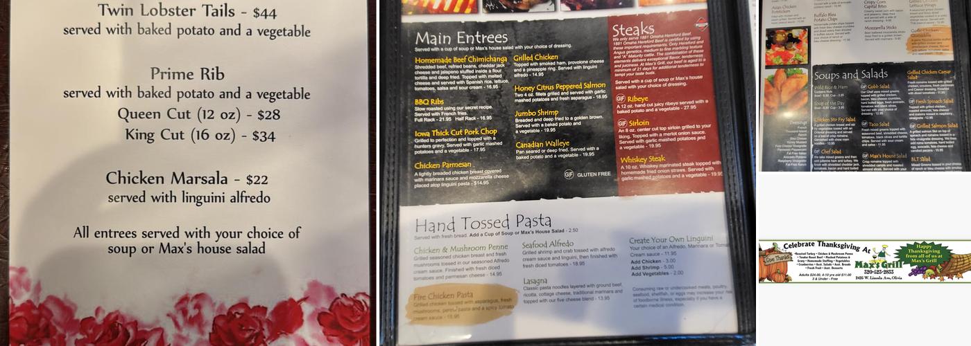 Max's Grill & Sheep Shedde Inn Menu