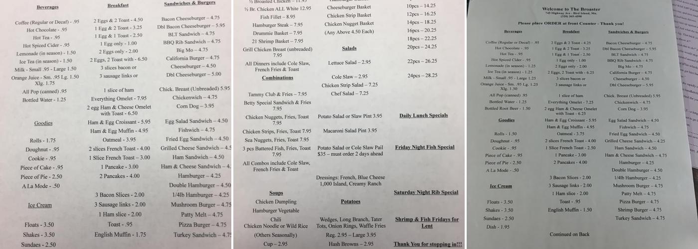 Broaster Menu