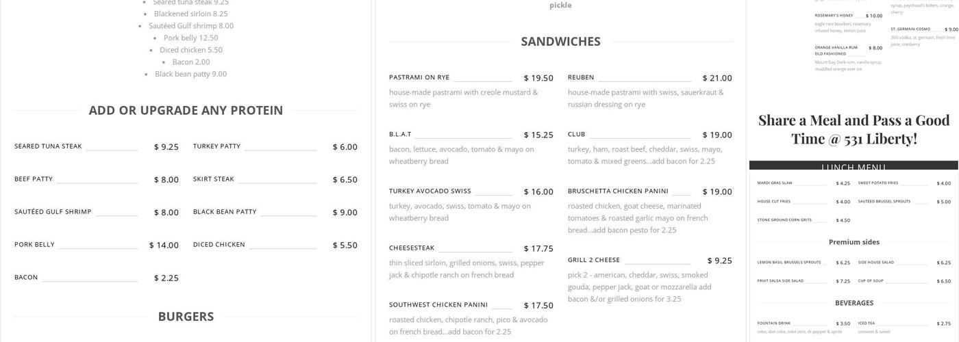 531 Liberty Cafe Menu