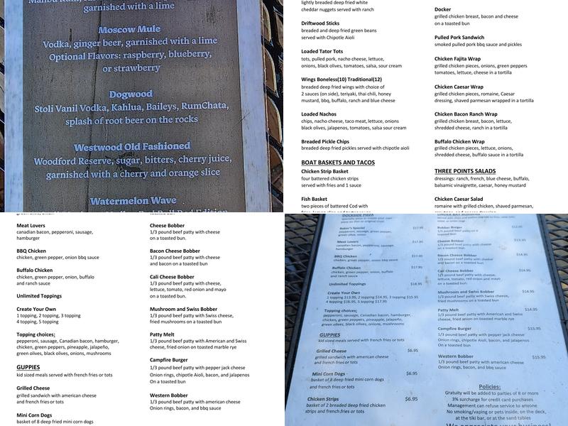Westwood Marina Menu