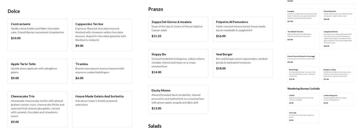 Cristiano Ristorante Menu