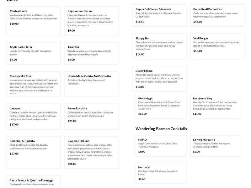 Cristiano Ristorante Menu