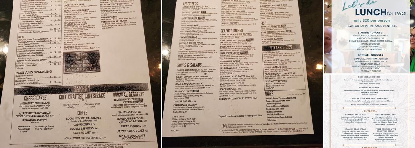 Copeland's of New Orleans Menu