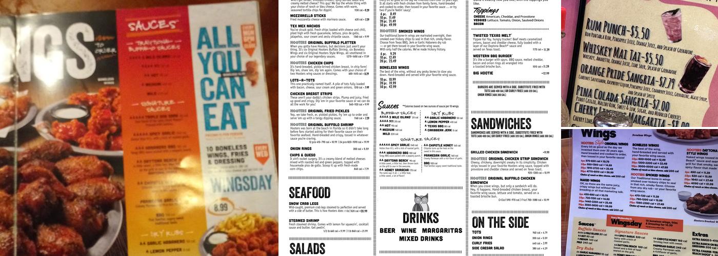 Hooters Menu