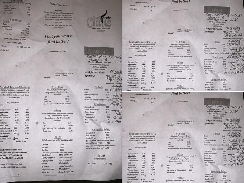 Clays Café Menu