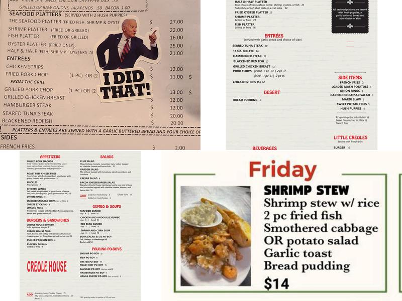 Creole House Menu