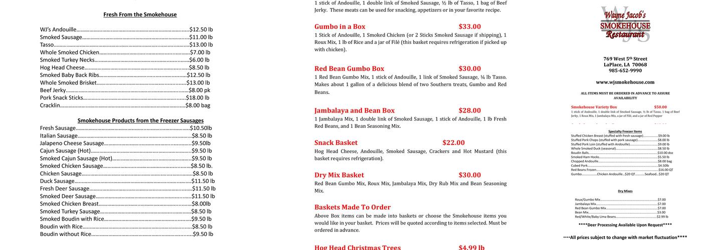 Wayne Jacob's Smokehouse Menu
