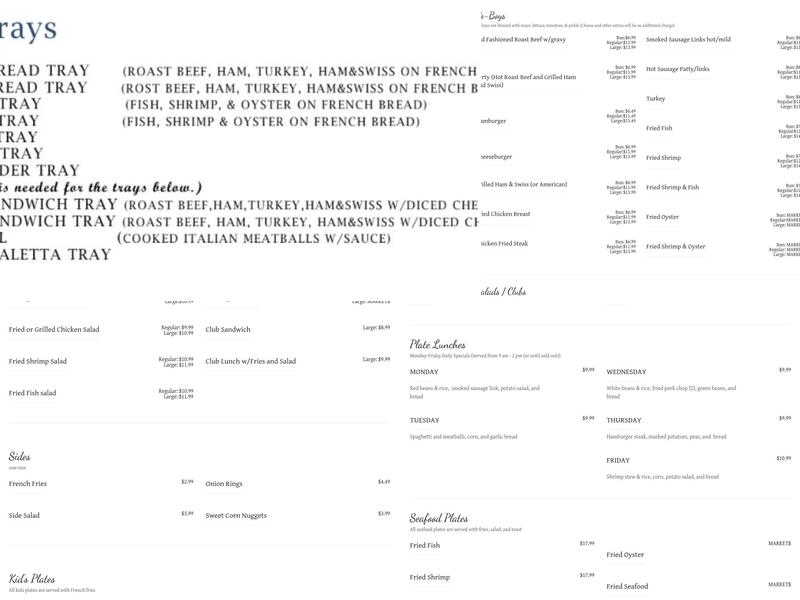 Mabile's Restaurant Menu