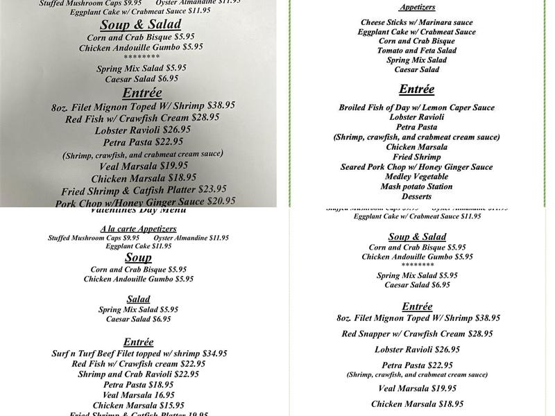 Petra Restaurant & Lounge Menu
