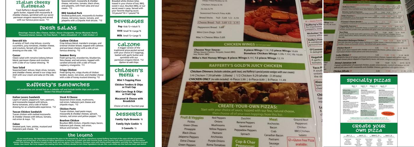 Rafferty's Pizza Menu