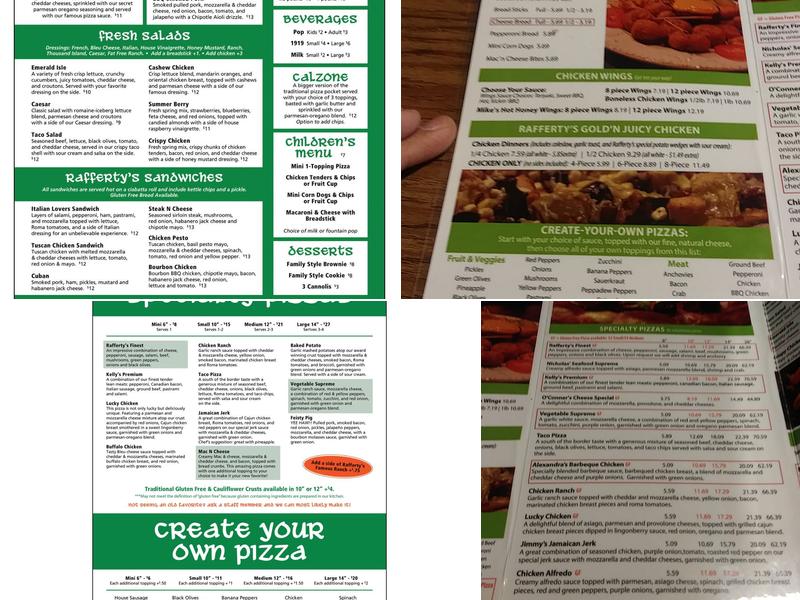 Rafferty's Pizza Menu