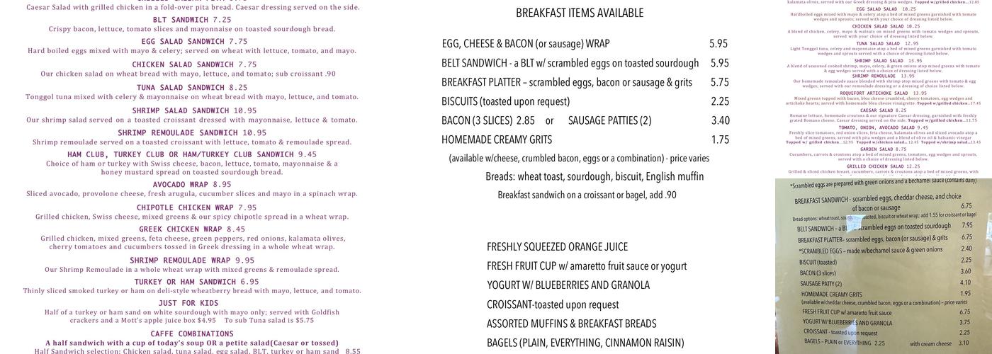 Caffe Caffe Menu