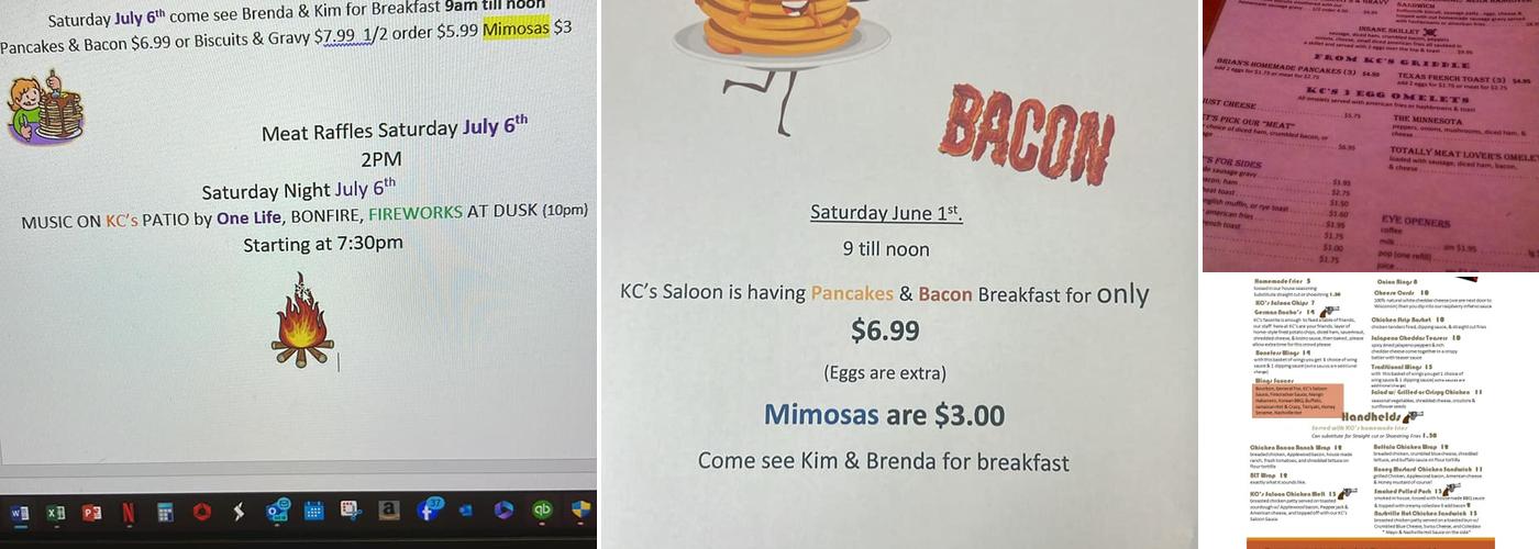 KC's Saloon Menu