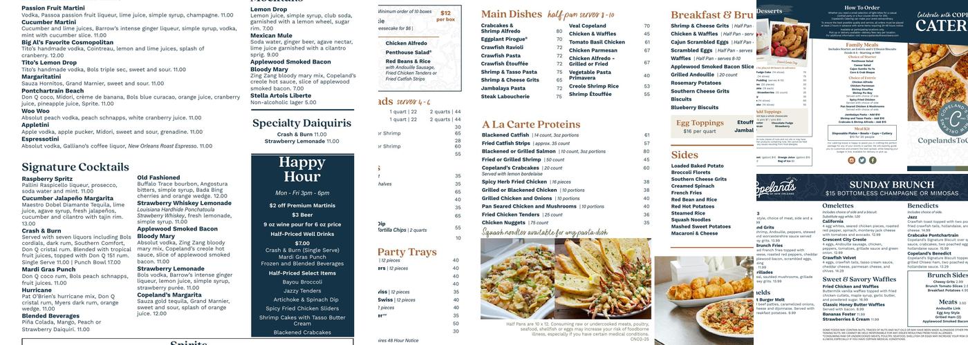 Copeland's of New Orleans Menu