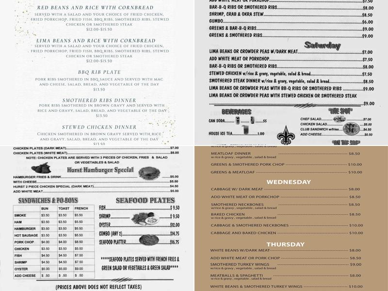 Hurst’s Restaurant and Seafood Menu