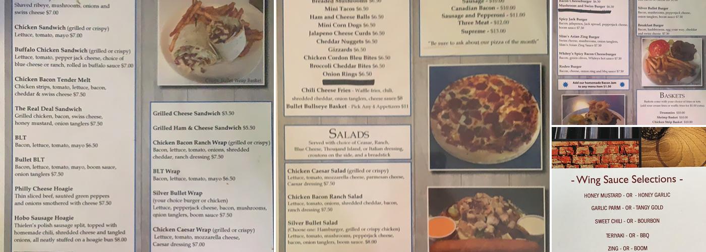 Silver Bullet Bar & Grill Menu