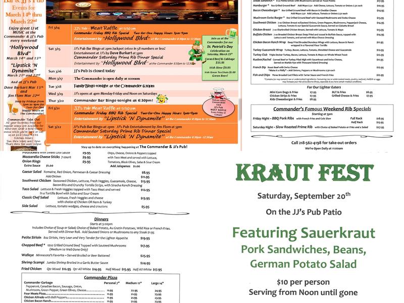 Commander Restaurant & Bar Menu