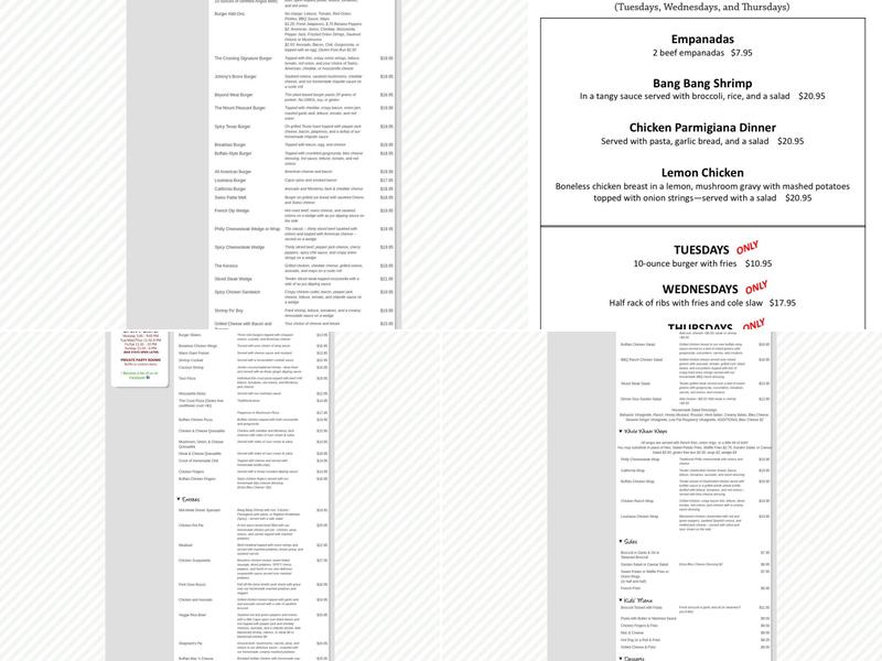 Valhalla Crossing Menu