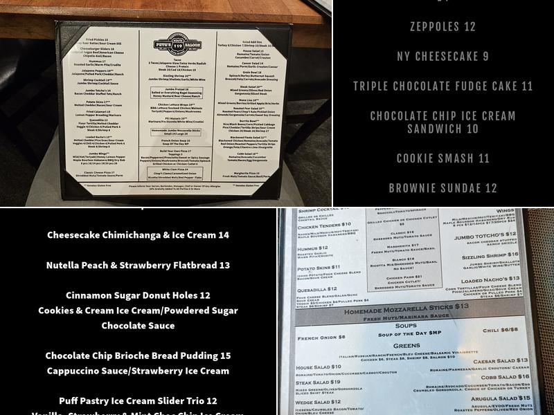 Pete's Saloon & Restaurant Menu