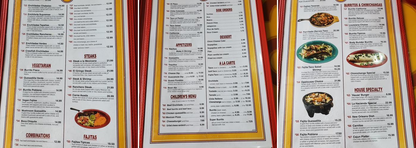 La Hacienda Menu