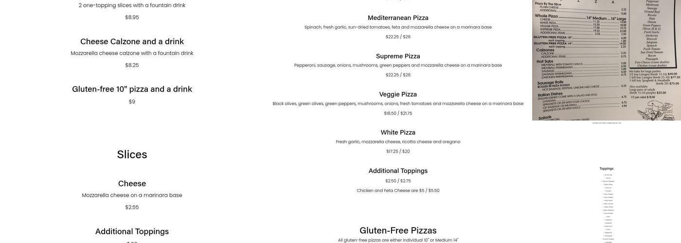 Rosa's Pizza Menu