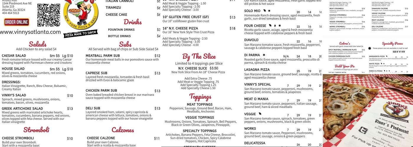 Vinny's N.Y. Pizza & Grill - Piedmont Menu