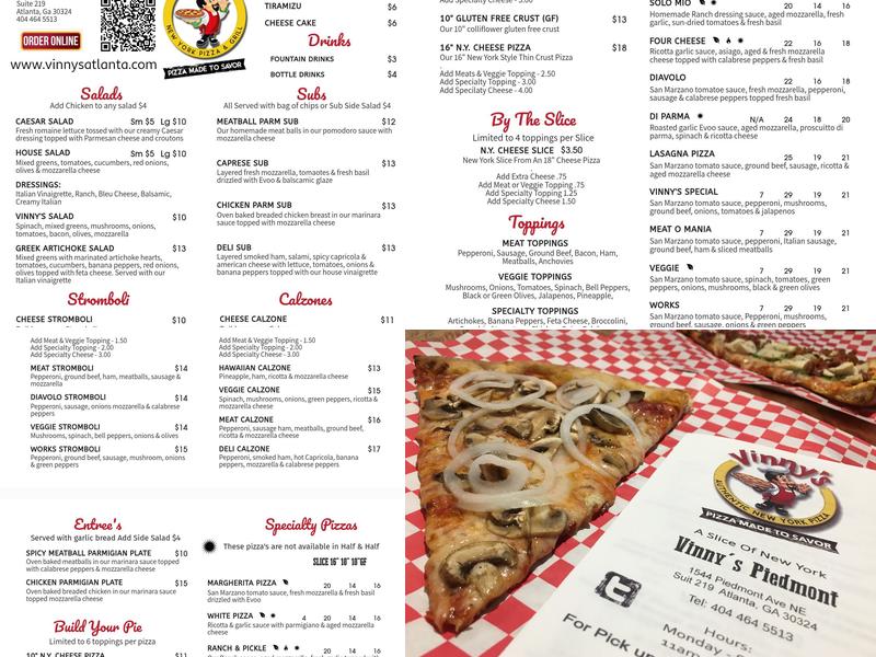 Vinny's N.Y. Pizza & Grill - Piedmont Menu
