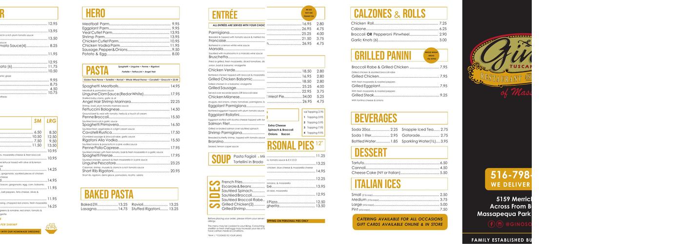 Gino's Tuscany Menu
