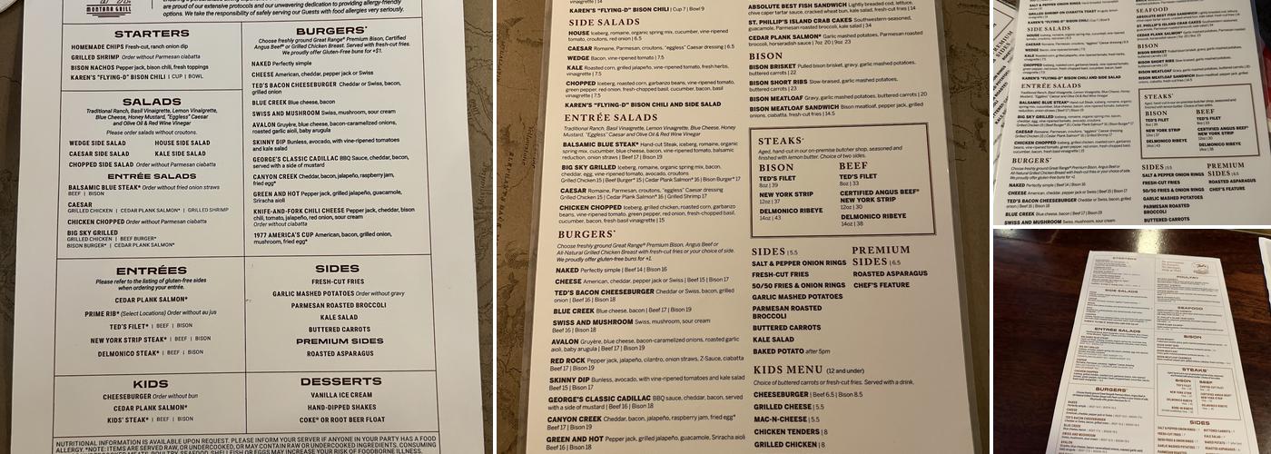 Ted's Montana Grill Menu
